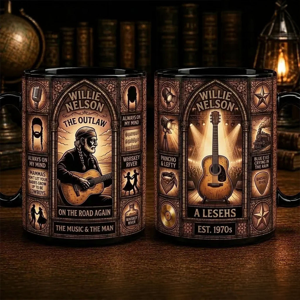 Willie Nelson Stained Glass Commemorative Mug The Outlaw Coffee Cup Willie Nelson Merch Gifts - Merchluma
