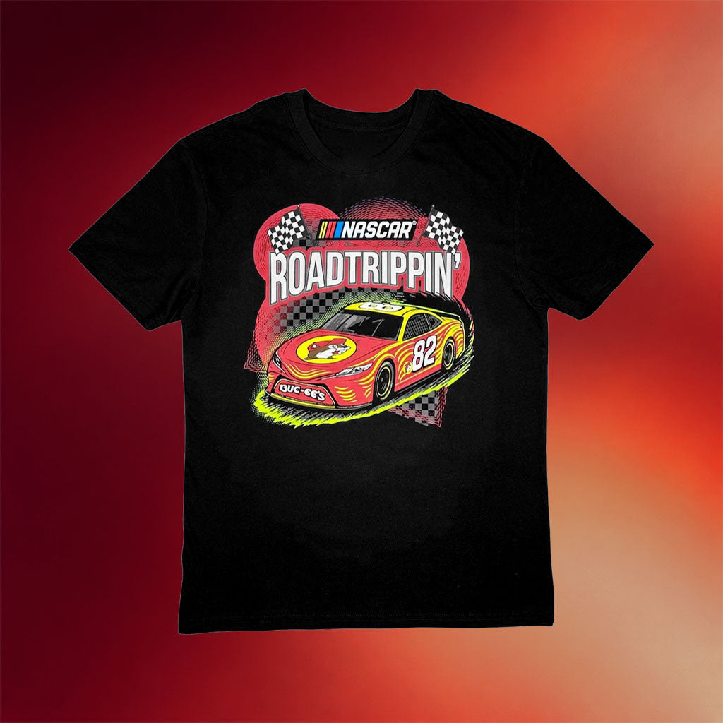 Buc Ee's Merch 2026 Buc-ee's NASCAR Roadtrippin Black T-Shirt Present For Dudes - Merchluma