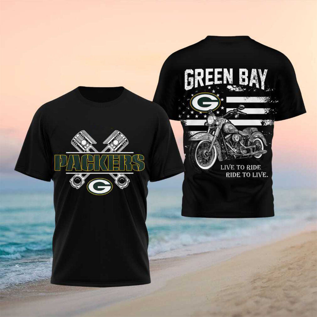Green Bay Packers Motorcycle American Flag Vintage Shirt Packers Merch Football Themed Gifts - Merchluma