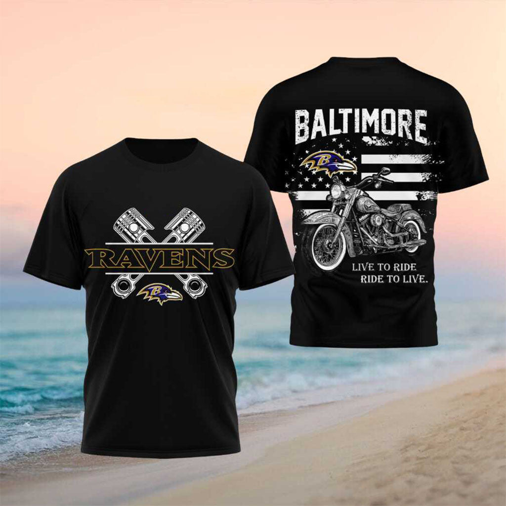 Baltimore Football Motorcycle American Flag Vintage Shirt Baltimore Ravens Merch Fan Gear - Merchluma