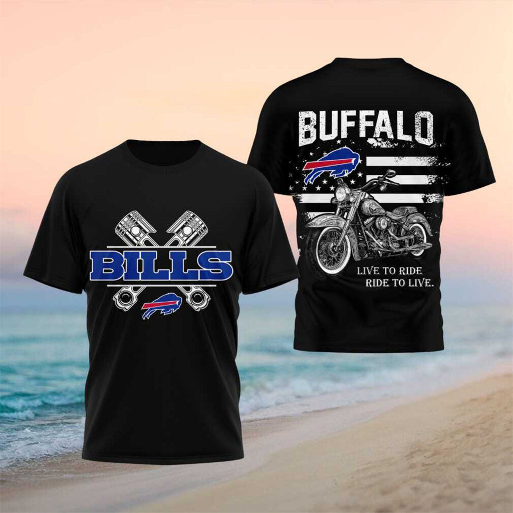 Buffalo Bills Motorcycle American Flag Pistons Shirt Buffalo Bills Merch Gift For Football Fans - Merchluma