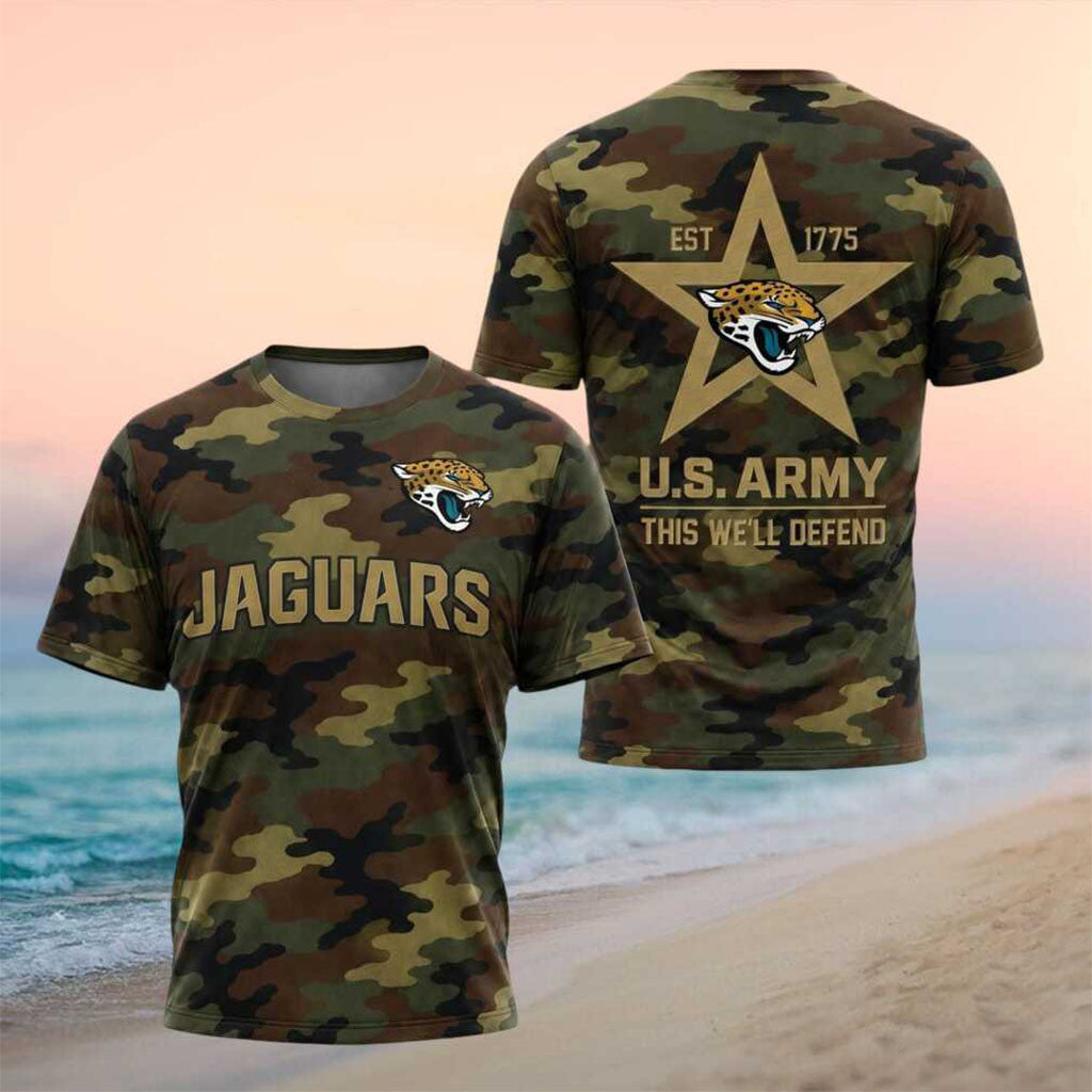 Jacksonville Jaguars US Army Military Camo Shirt Jacksonville Jaguars Merch Veteran Gift Ideas - Merchluma