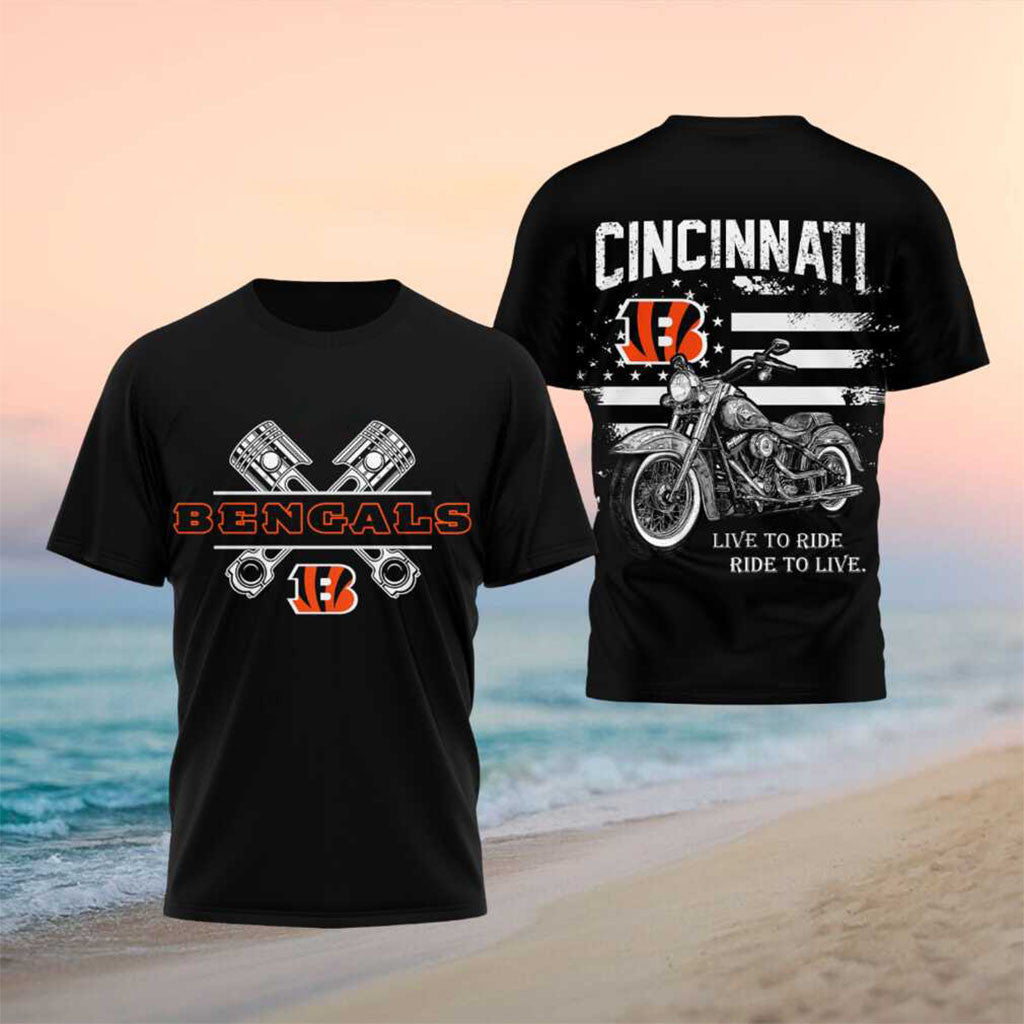 Cincinnati Bengals Motorcycle American Flag Pistons Shirt Cincinnati Bengals Merch Gift For Fan - Merchluma