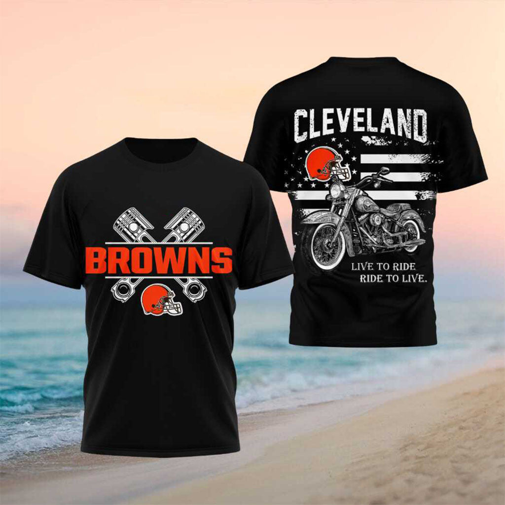 Cleveland Football Motorcycle American Flag Vintage Shirt Cleveland Browns Merch Fan Gifts - Merchluma