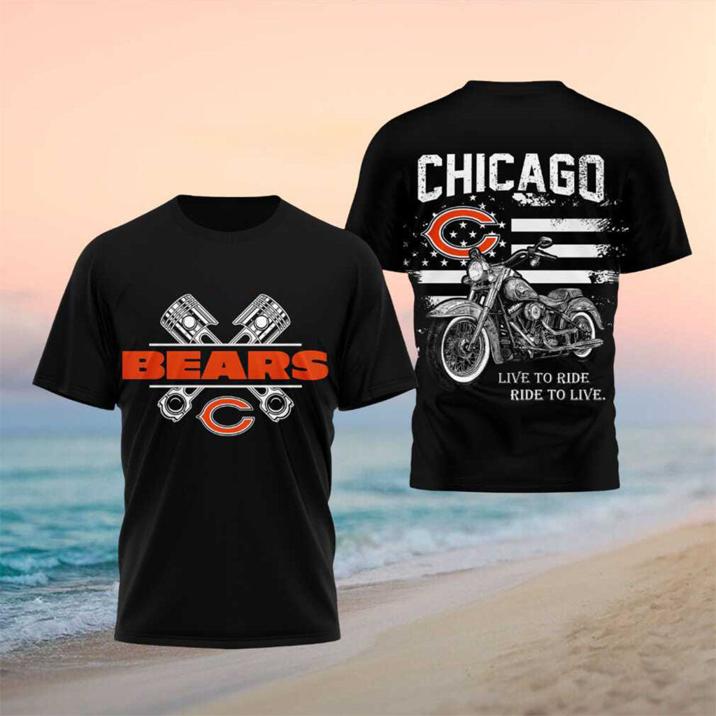 Chicago Bears Motorcycle American Flag Pistons Shirt Chicago Bears Merch Gift For Football Fans - Merchluma
