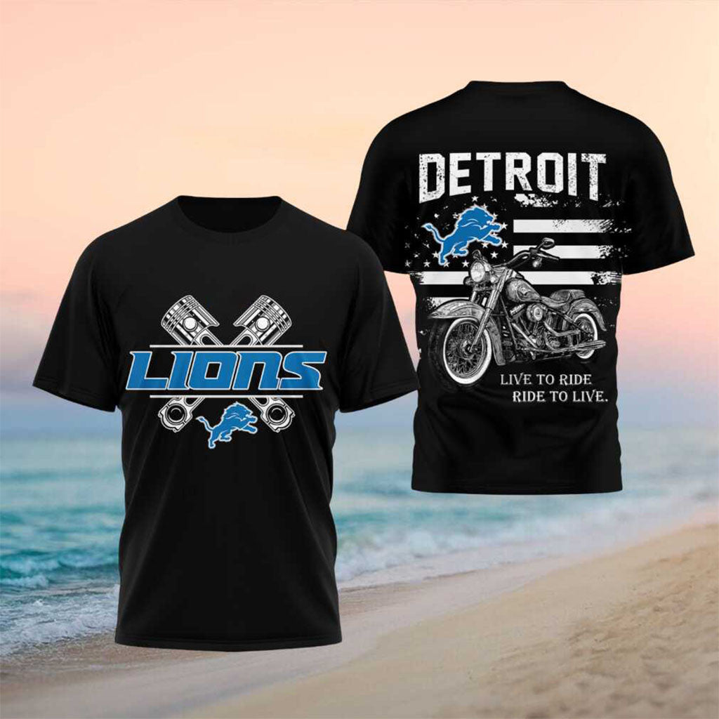 Detroit Football Motorcycle American Flag Vintage Shirt Detroit Lions Merch Gift For Game Day - Merchluma