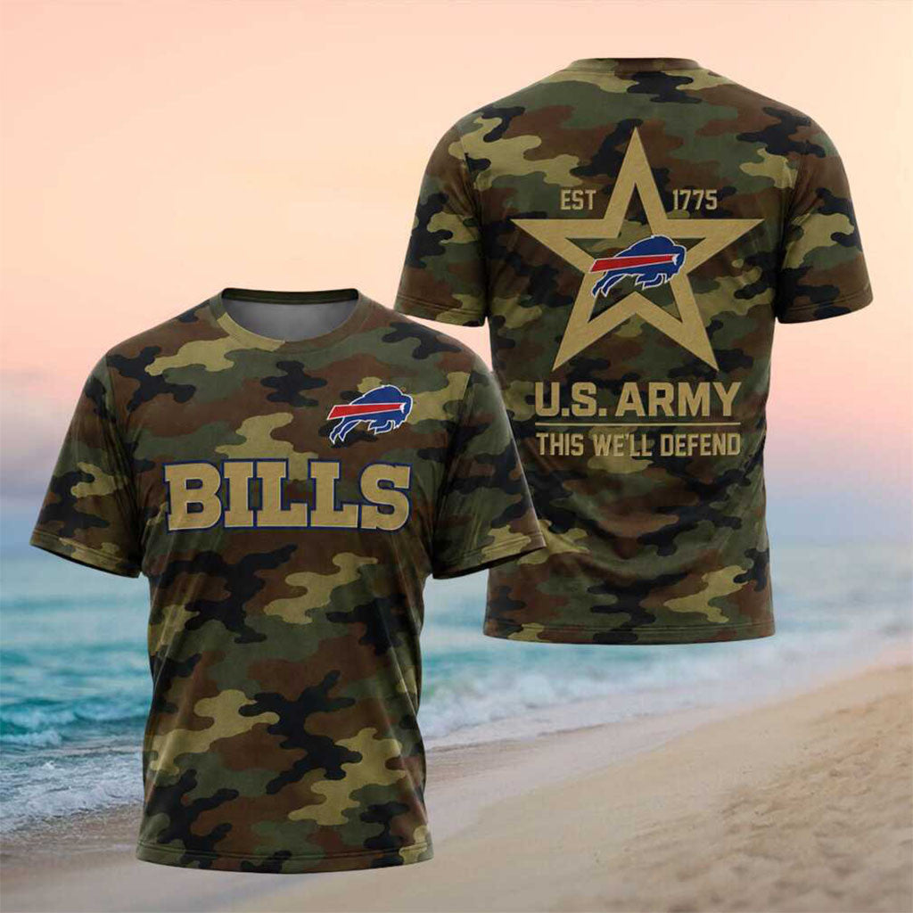 Buffalo Bills Green Camo Army Star Football Shirt Buffalo Bills Merch Present For Veteran Dad - Merchluma