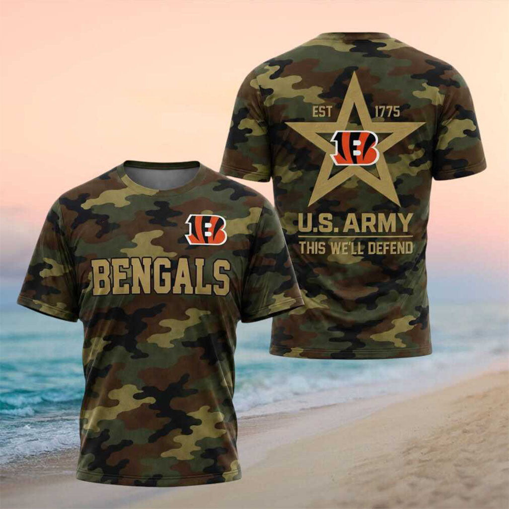 Cincinnati Bengals US Army Military Camo Shirt Cincinnati Bengals Merch Gift For Army Veteran - Merchluma