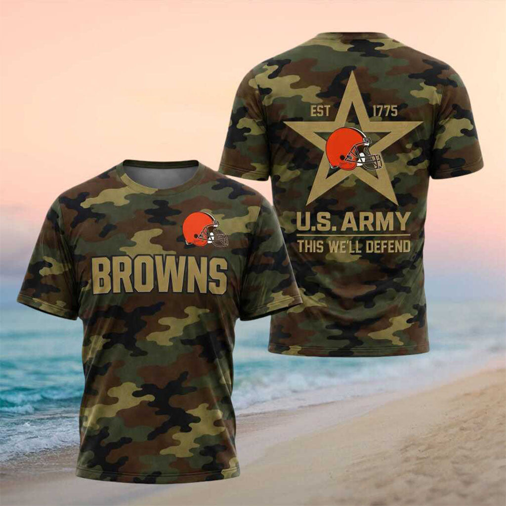 Cleveland Browns US Army Military Camo Shirt Cleveland Browns Merch Army Veteran Outfits - Merchluma