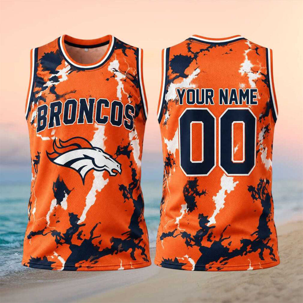 Personalized Denver Broncos Lightning Basketball Jersey Denver Broncos Merch Fan Present - Merchluma