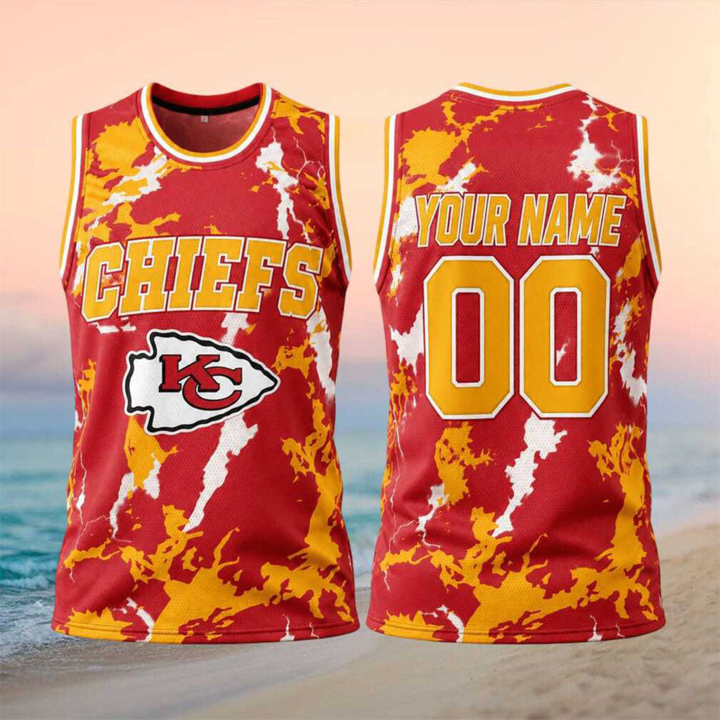 Personalized Kansas City Chiefs Lightning Basketball Jersey 2026 KC Chiefs Merch Fan Gifts - Merchluma