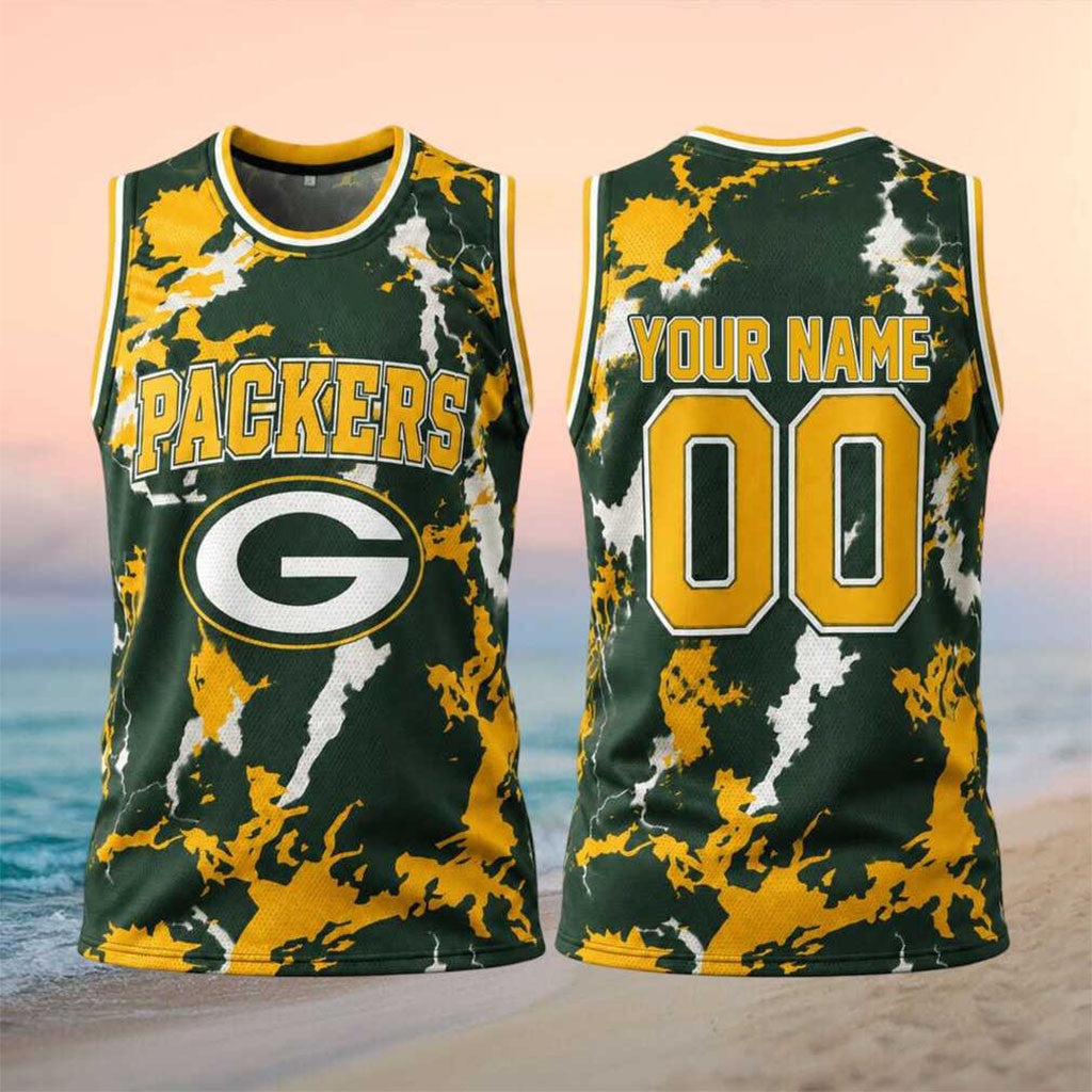 Personalized Green Bay Football Team Lightning Basketball Jersey Packers Merch Fan Gifts - Merchluma