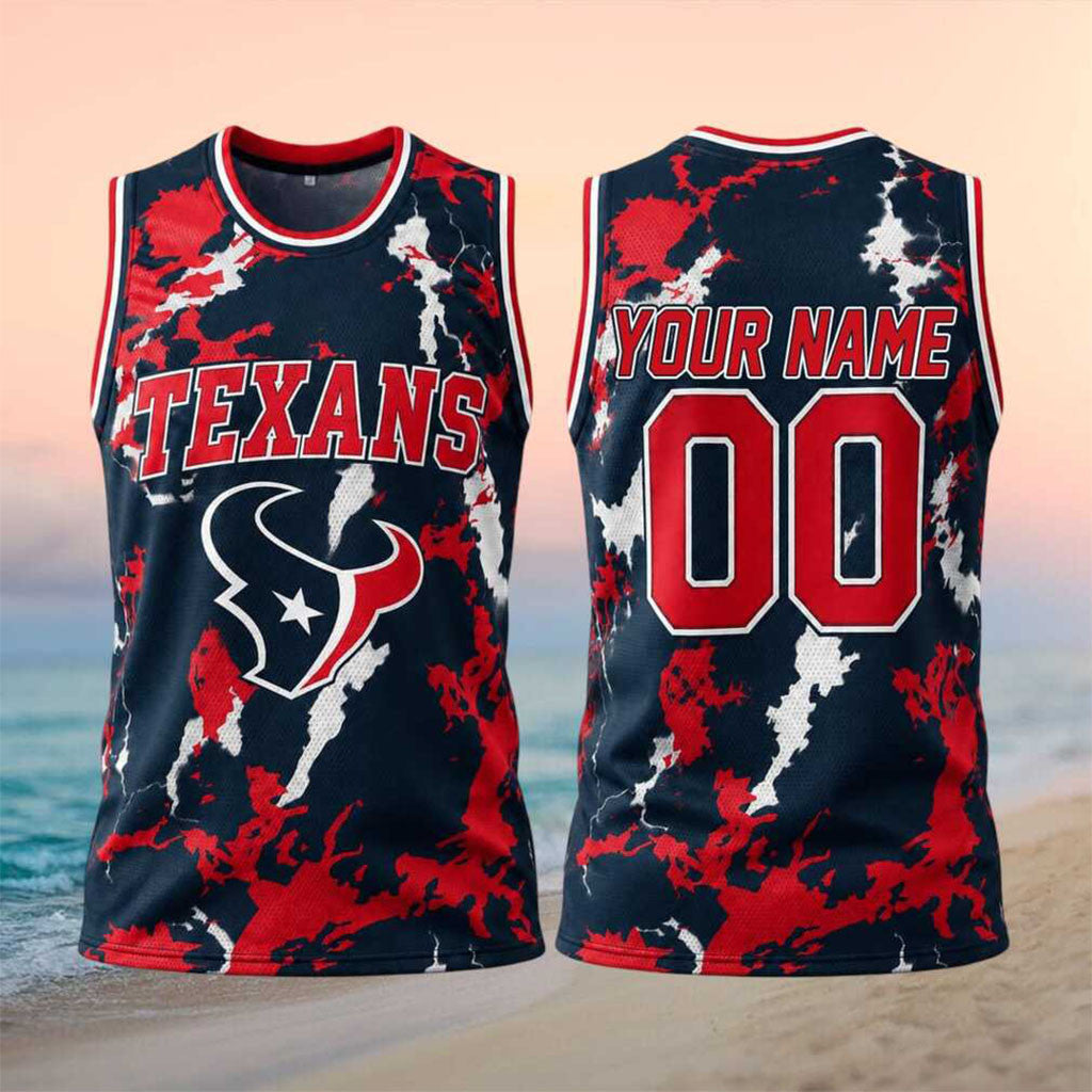 Personalized Houston Texans Lightning Basketball Jersey Houston Texans Merch Football Fan Gear - Merchluma