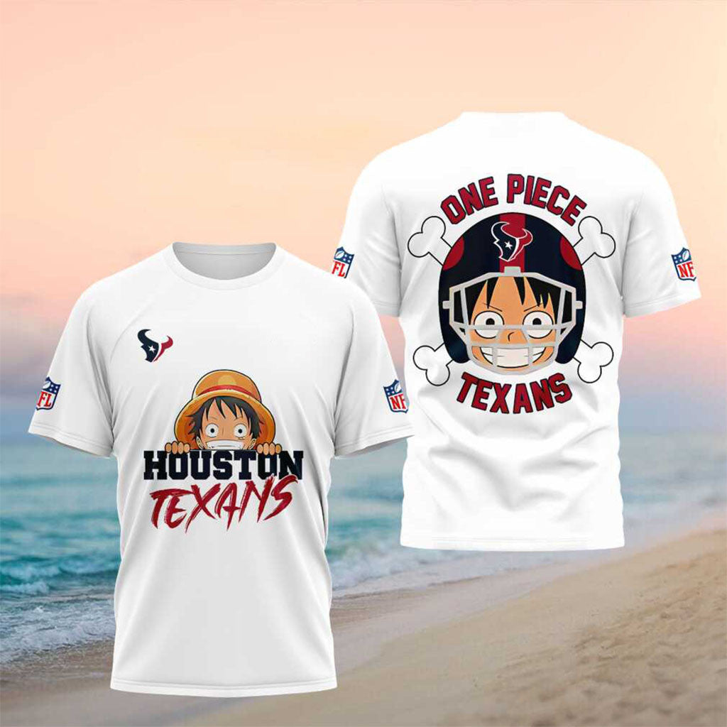 Houston Texans One Piece Luffy Anime Shirt Houston Texans Merch Gift For Football Lovers - Merchluma