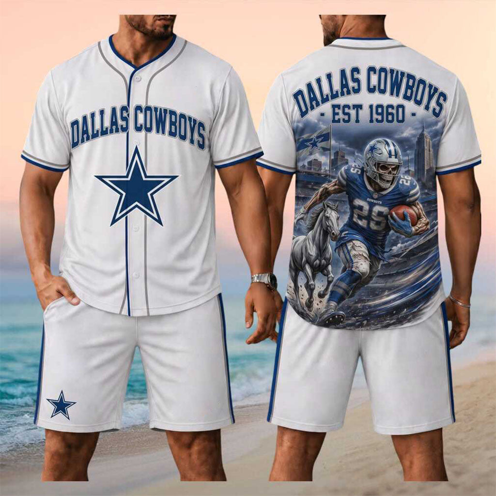 Dallas Cowboys Skull Football Horse Mascot Stadium Jersey And Shorts Set Dallas Cowboys Merch - Merchluma