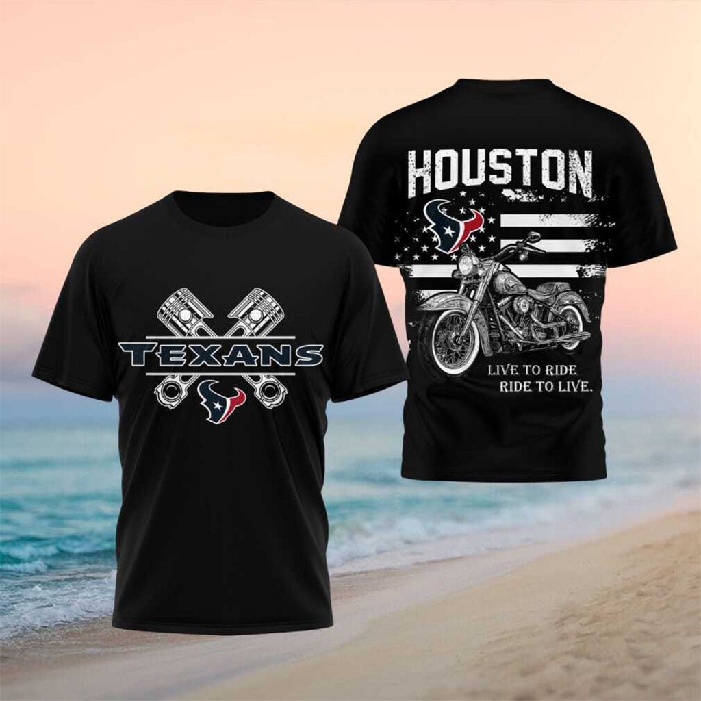 Houston Texans Motorcycle American Flag Pistons Shirt Houston Texans Merch Football Fan Gifts - Merchluma