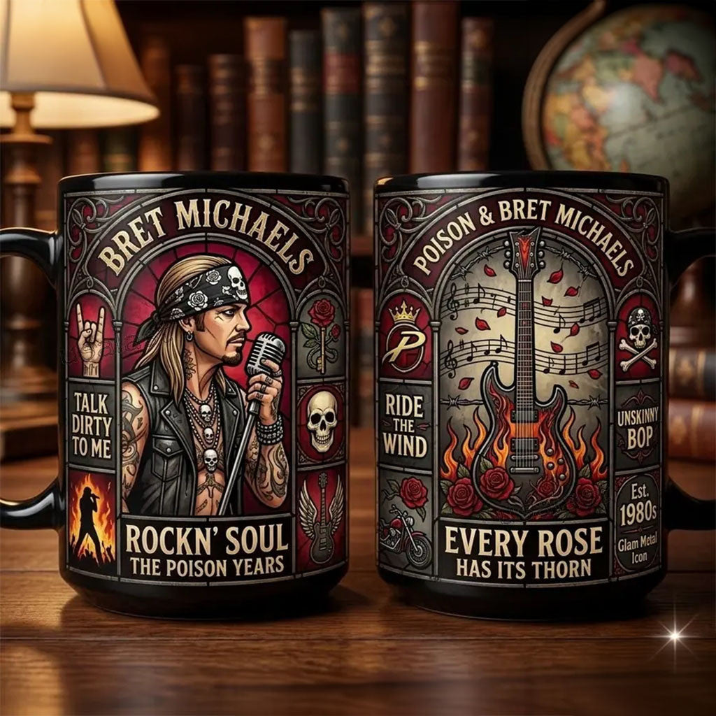 Bret Michaels Stained Glass Mug Rock N Roll The Poison Years Coffee Cup Bret Michaels Merch - Merchluma