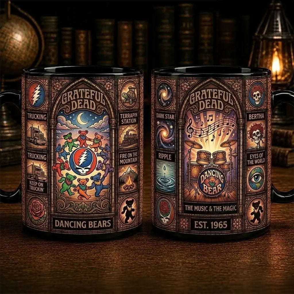 Grateful Dead Dancing Bears Stained Glass Coffee Mug Grateful Dead Merch Present For Fans - Merchluma