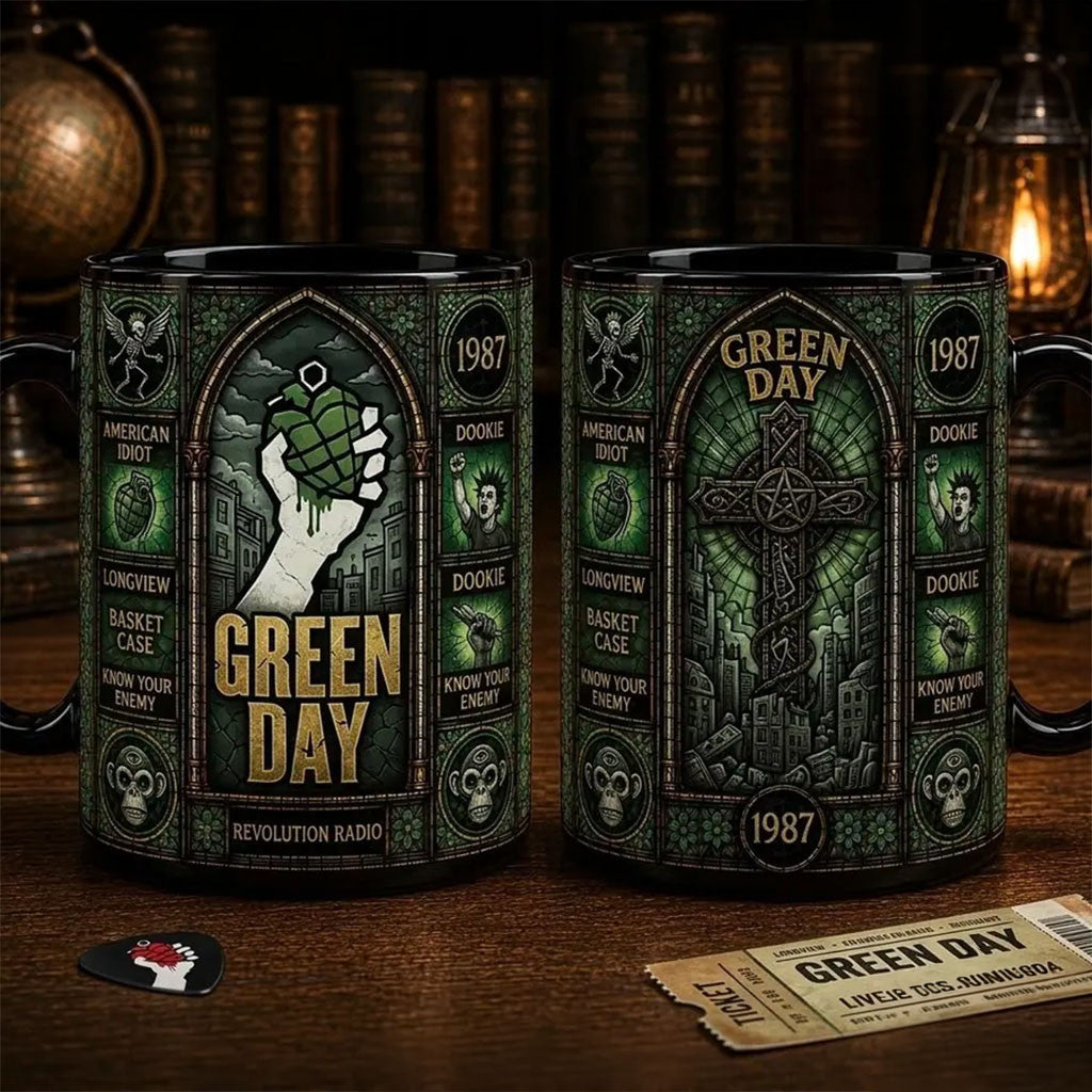 Green Day Band Stained Glass Mug Revolution Radio Coffee Cup Green Day Merch Fan Gifts - Merchluma