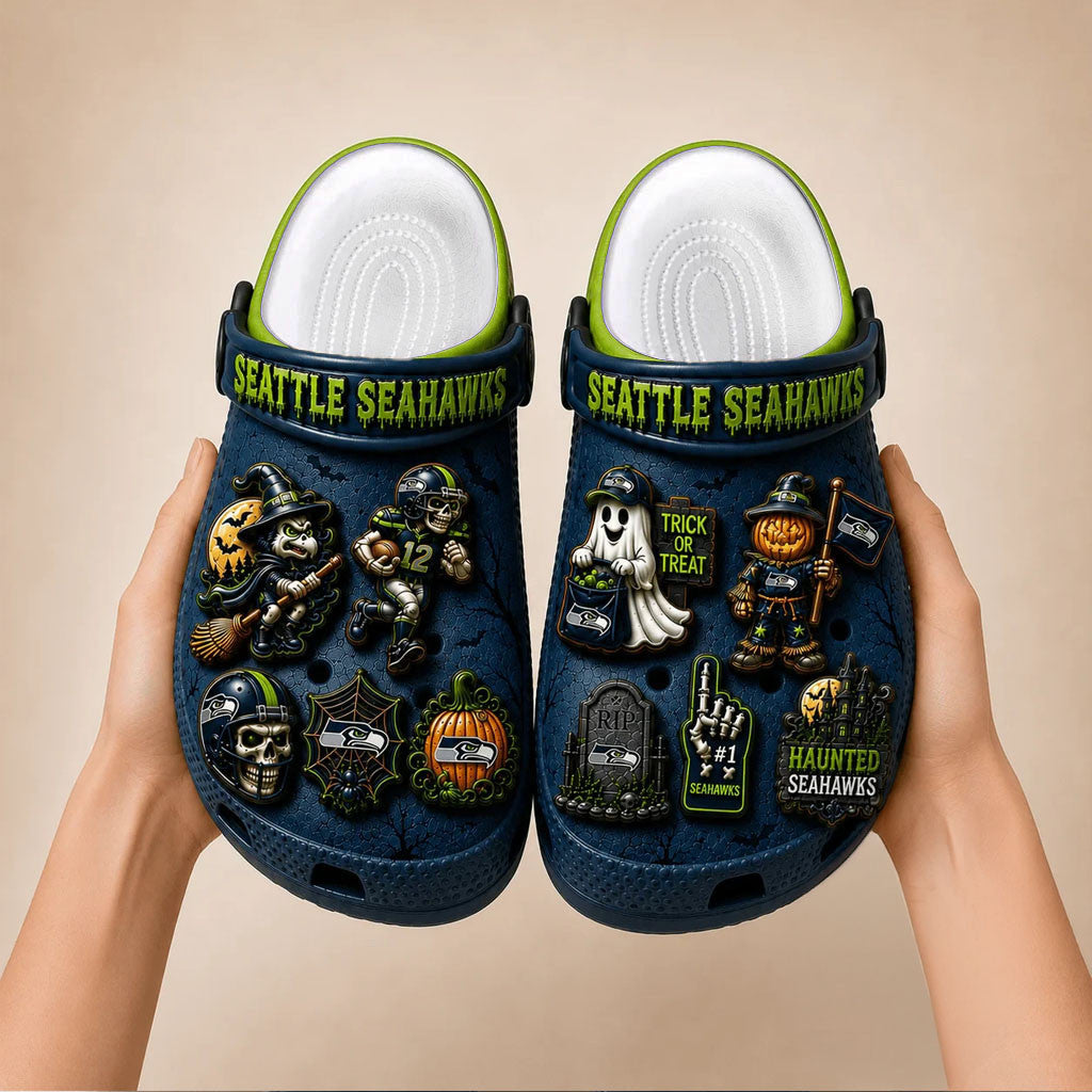 Seattle Seahawks Halloween Clogs Trick Or Treat Clogs Seattle Seahawks Merch Football Fan Gifts - Merchluma