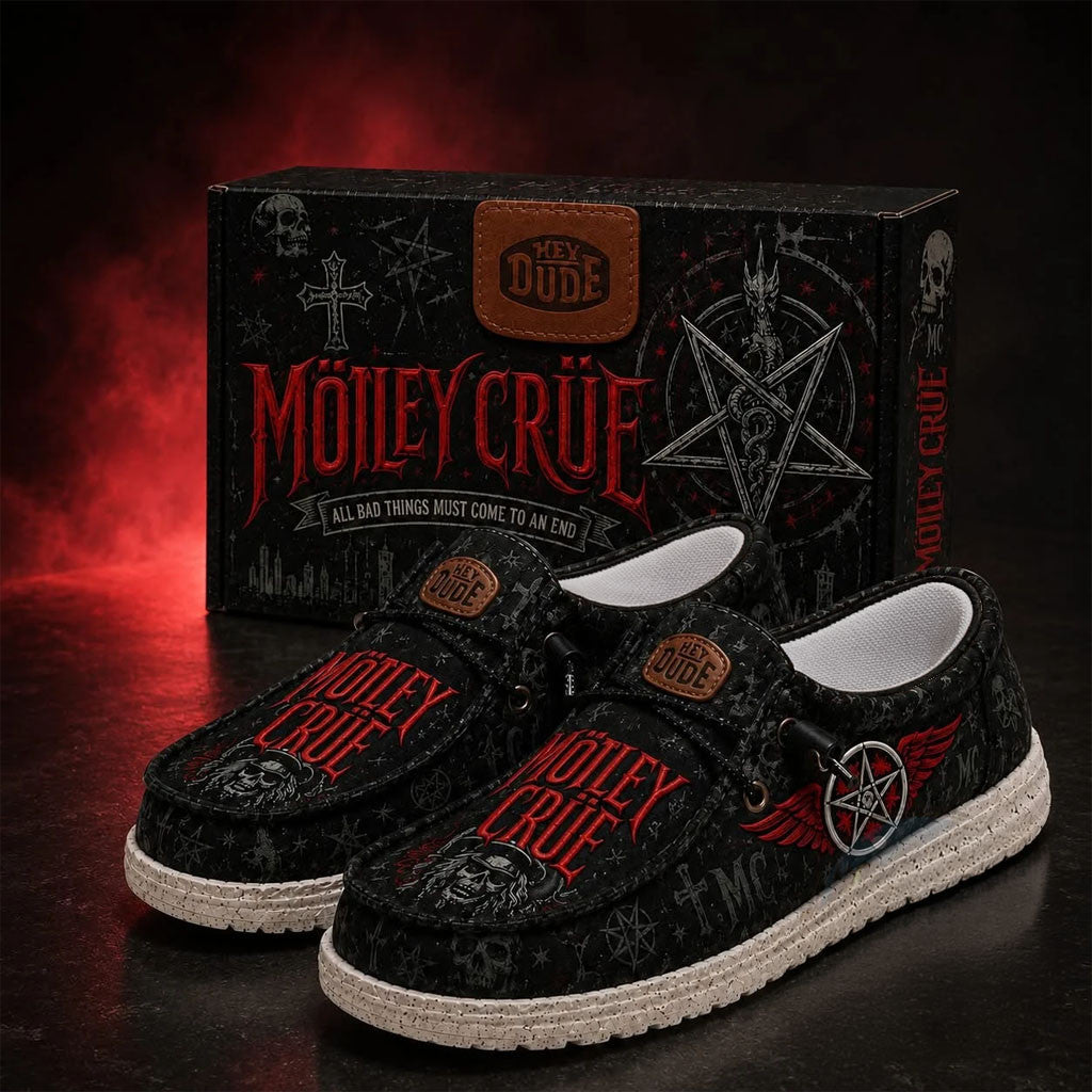 Motley Crue All Bad Things Must Come To An End Hey Dudes Shoes Motley Crue Merch Fan Gifts - Merchluma