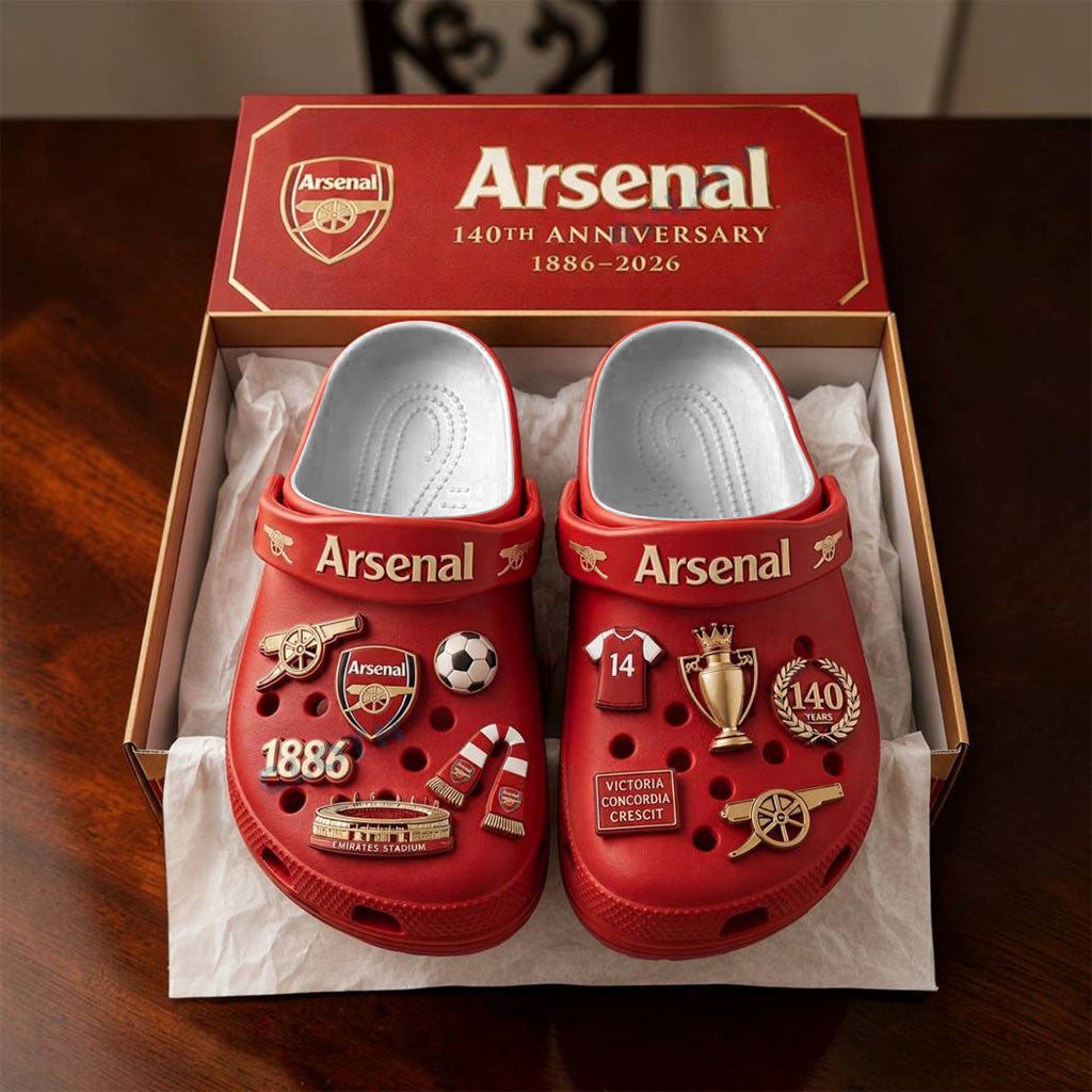 Arsenal 140th Anniversary Clogs Shoes Arsenal FC Merch Trendy Gifts For Fans - Merchluma