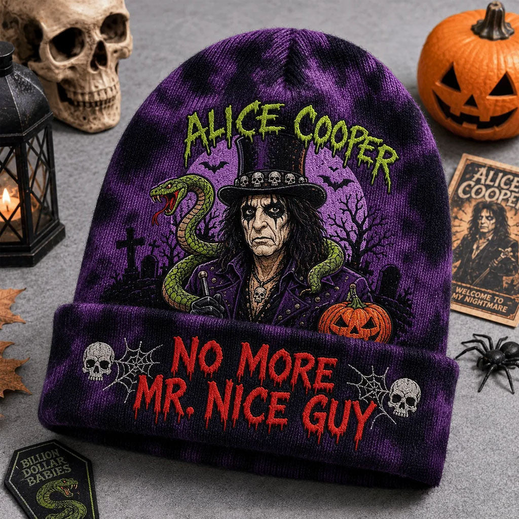Alice Cooper Halloween Beanie 2026 No More Mr Nice Guy Beanie Halloween Gift Ideas - Merchluma