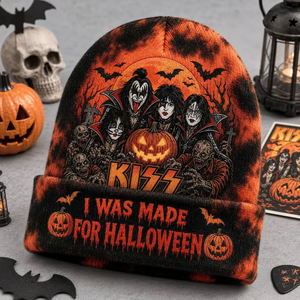 KISS Band Halloween Beanie 2026 I Was Made For Halloween Beanie KISS Merch Spooky Gifts - Merchluma
