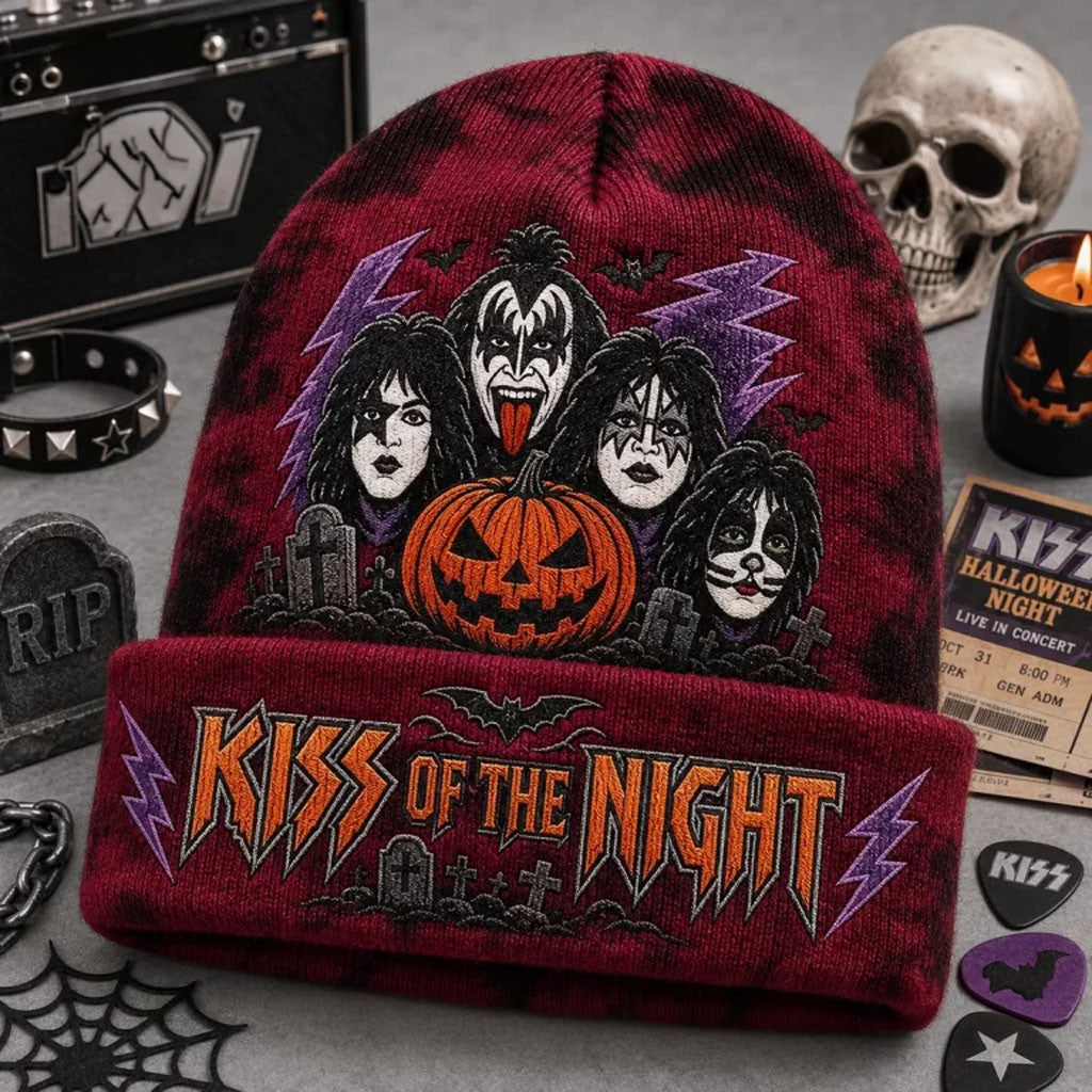 KISS Band Halloween Beanie 2026 Kiss Of The Night Beanie KISS Band Merch Cool Halloween Gifts - Merchluma