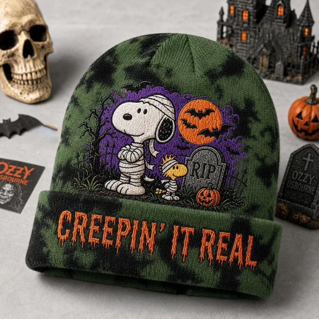 Snoopy Halloween 2026 Beanie Creepin It Real Beanie Snoopy Merch Best Halloween Gifts - Merchluma