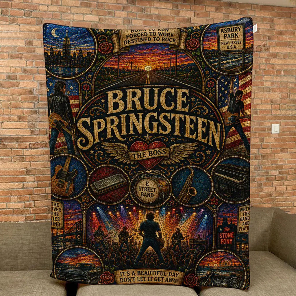 Bruce Springsteen Born To Run Stained Glass Quilt Blanket Bruce Springsteen Merch Fan Gifts - Merchluma