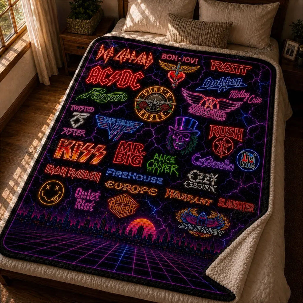 Classic Rock Band Legends Neon Quilt Blanket Bed Decor Ideas Gift For Rock Music Lovers - Merchluma