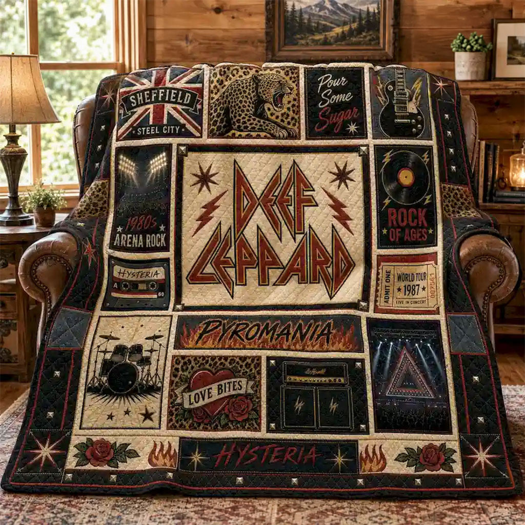 Def Leppard Pyromania Quilt Blanket Home Decor Def Leppard Merch Present For Band Fans - Merchluma