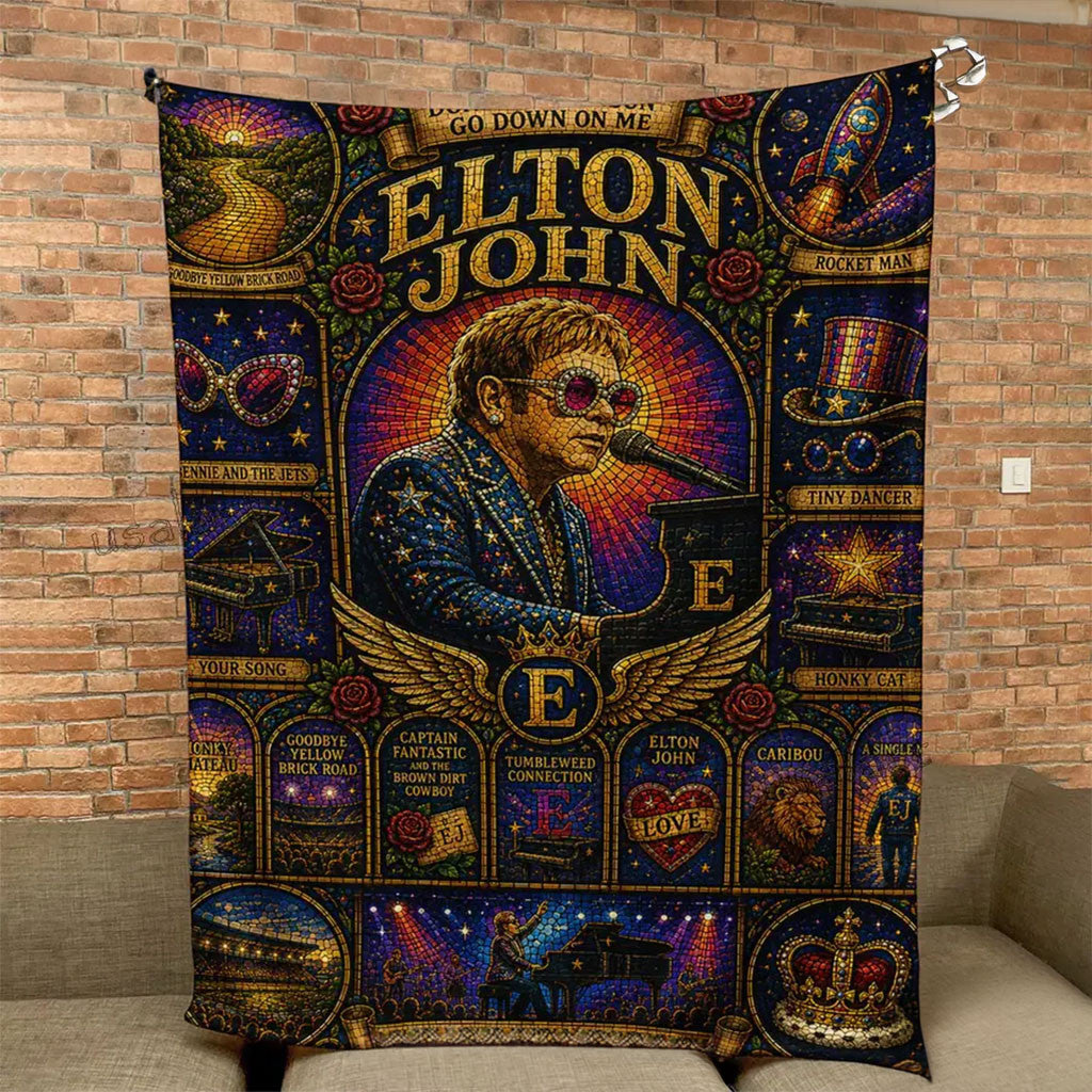 Elton John Rocket Man Stained Glass Quilt Blanket Elton John Merch Best Gift For Music Lovers - Merchluma