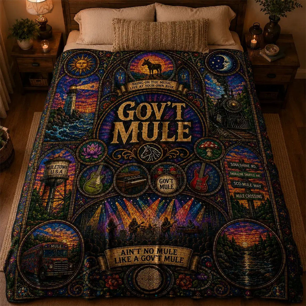 Gov't Mule Blues Rock Stained Glass Quilt Blanket Gov't Mule Merch Rocker Bedroom Decor - Merchluma