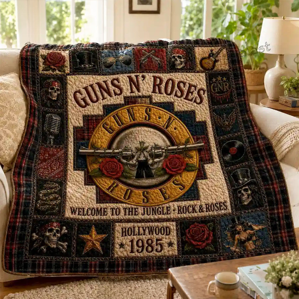 Guns N' Roses Welcome To The Jungle Quilt Blanket Rock And Roses GNR Merch Gift For Fans - Merchluma