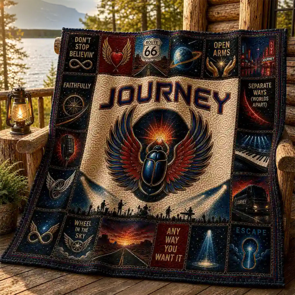 Journey Band Don't Stop Believin' Quilt Blanket Scarab Beetle Rock Throw Journey Merch Fan Gift - Merchluma