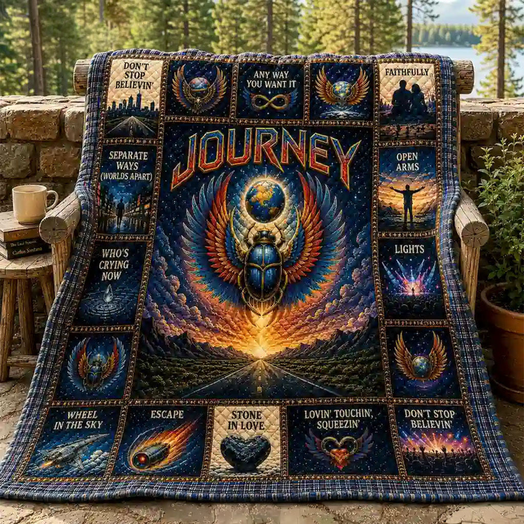 Journey Band Greatest Hits Tribute Quilt Blanket Journey Merch Home Decor Ideas For Rocker - Merchluma