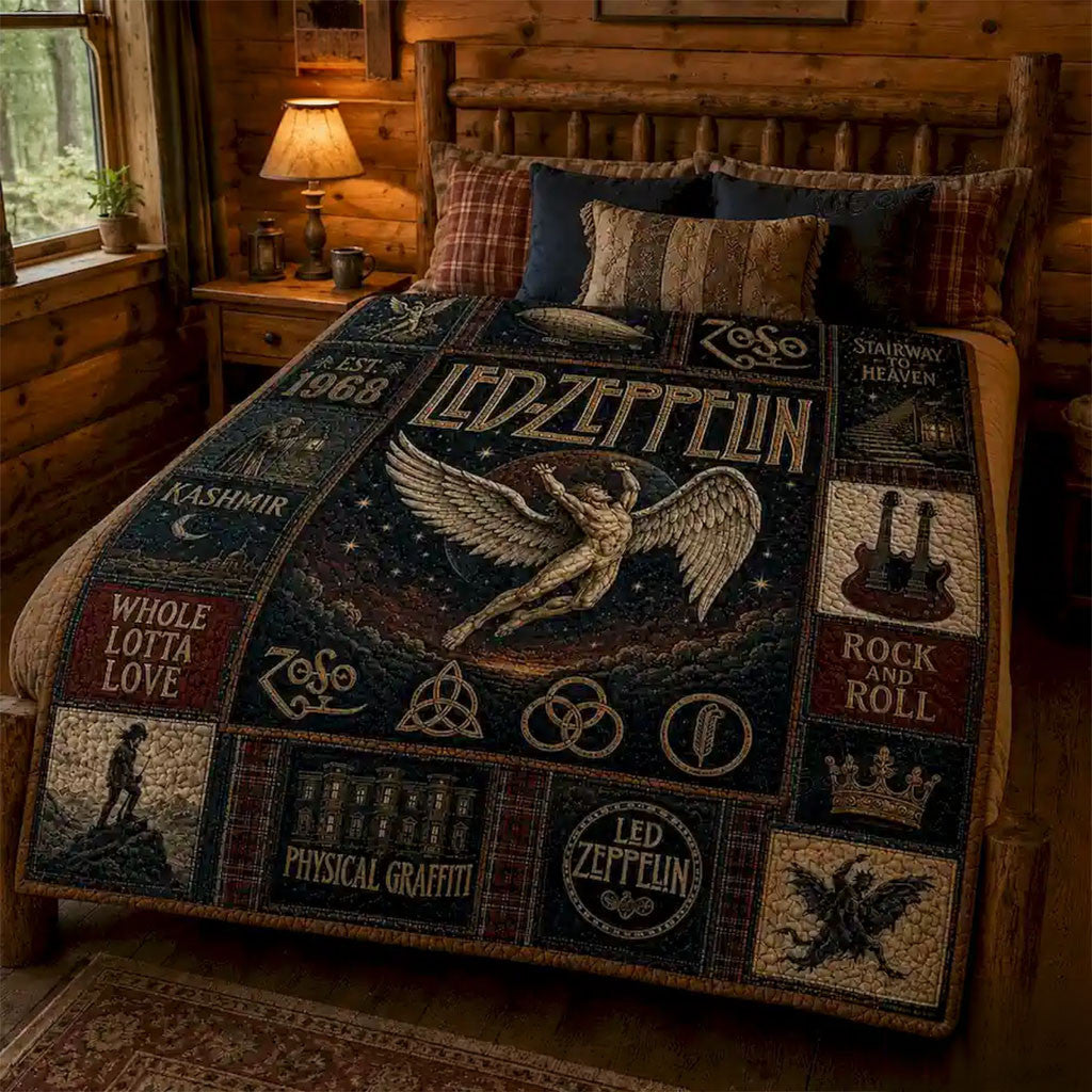 Led Zeppelin Swan Song Quilt Blanket Led Zeppelin Merch Rocker Bedroom Decor Gift For Fans - Merchluma