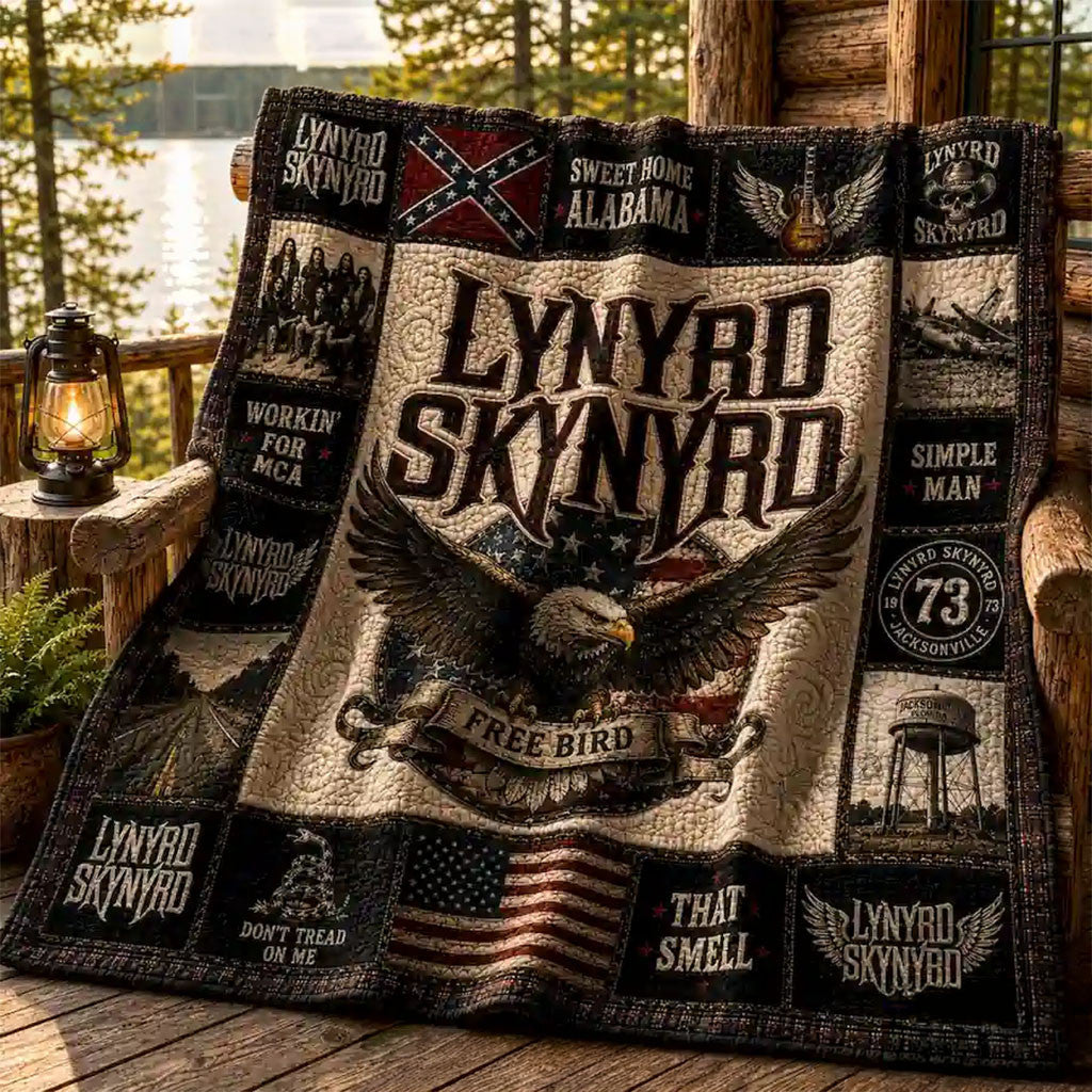 Lynyrd Skynyrd Confederate Flag Eagle Quilt Blanket Lynyrd Skynyrd Merch Gift For Fans - Merchluma