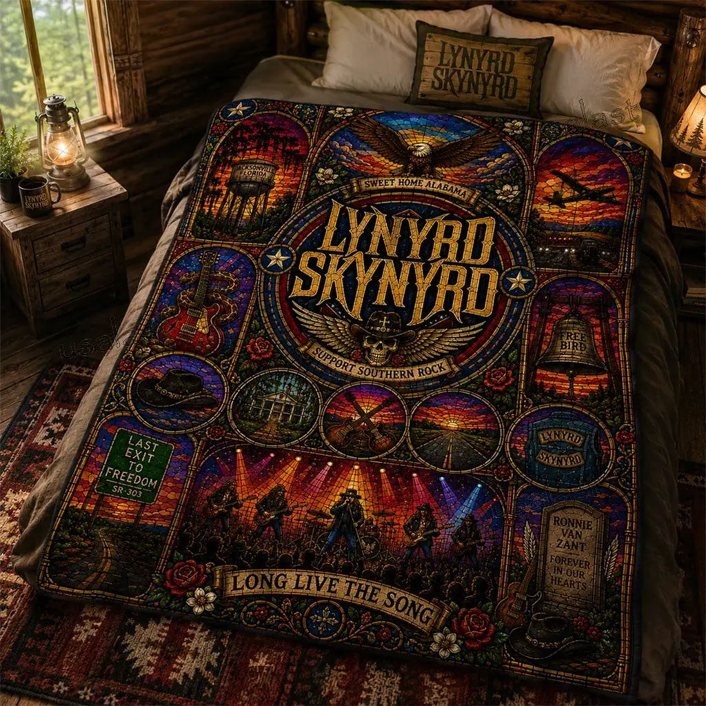 Lynyrd Skynyrd Sweet Home Alabama Stained Glass Quilt Blanket Long Live The Song Fan Merch - Merchluma