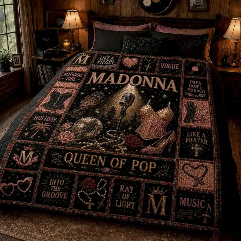 Madonna Queen Of Pop Quilt Blanket Madonna Merch Home Decor Gift For Music Lovers - Merchluma