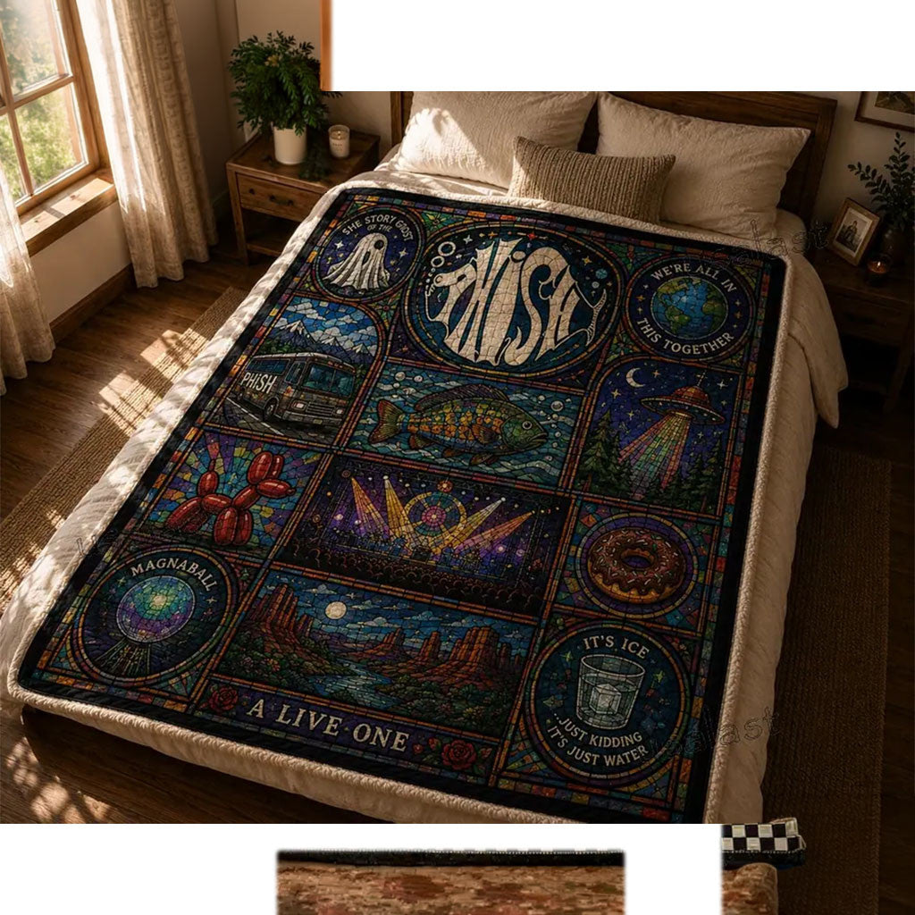 Phish Band A Live One Stained Glass Quilt Blanket PHISH Band Merch Gift For Music Lovers - Merchluma