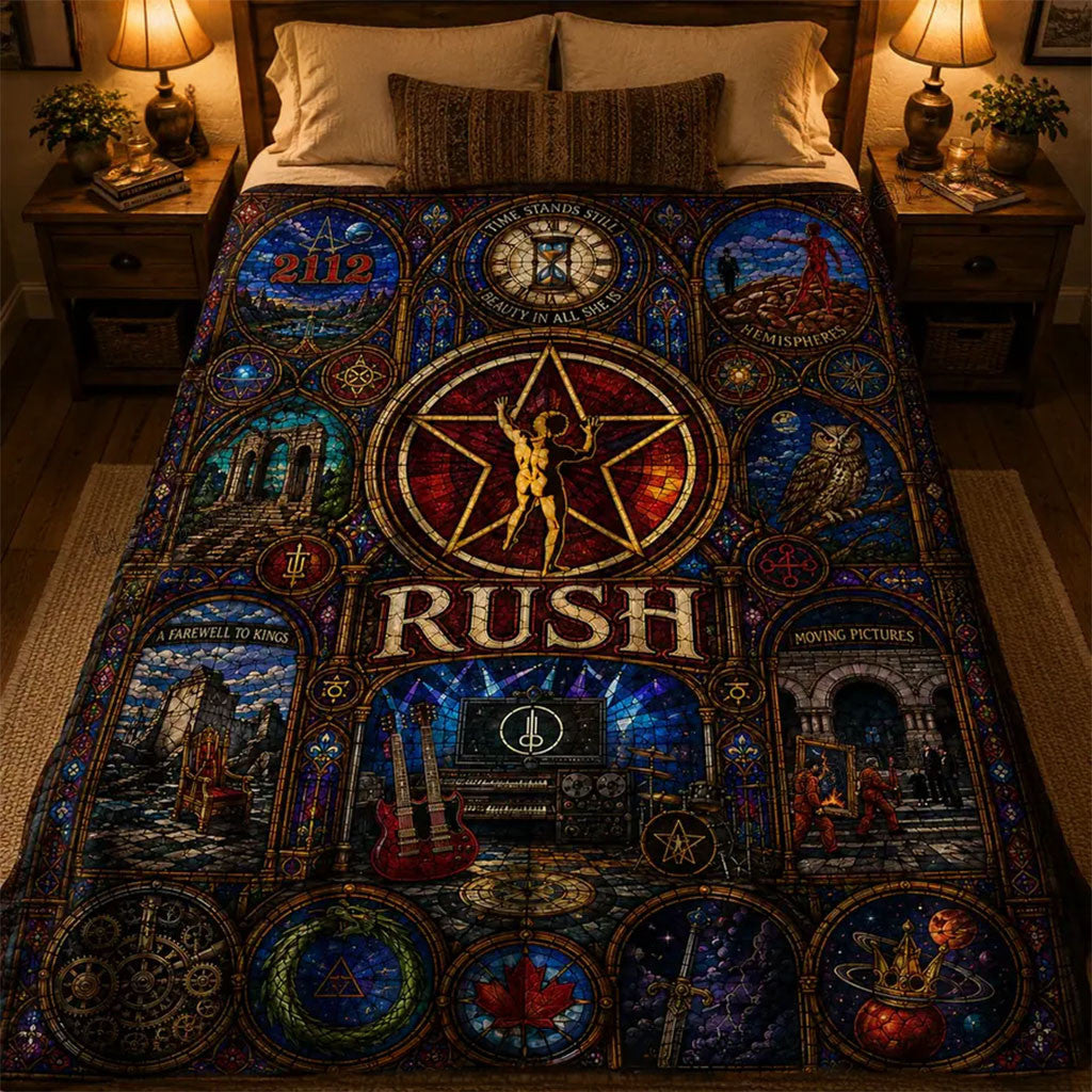 Rush Band Starman Stained Glass Quilt Blanket RUSH Band Merch Rocker Bedroom Decor Ideas - Merchluma