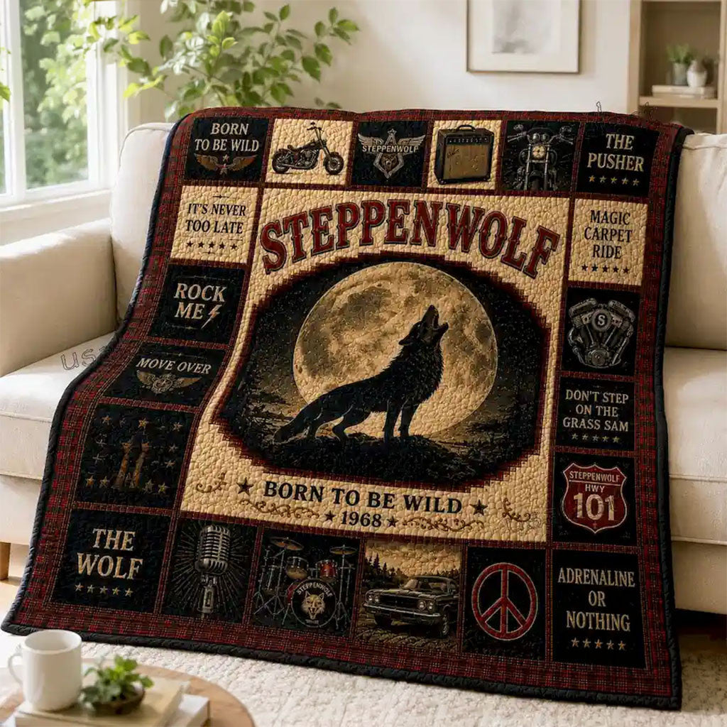 SteppenWolf Born To Be Wild 1968 Quilt Blanket SteppenWolf Merch Gift For Rock Band Fans - Merchluma