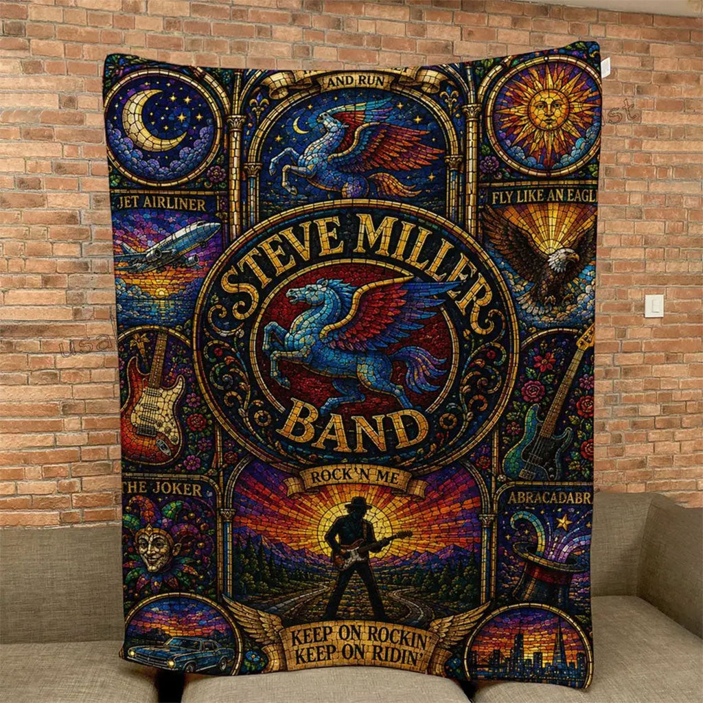 Steve Miller Band Keep On Rockin Stained Glass Quilt Blanket Steve Miller Band Merch Home Decor - Merchluma