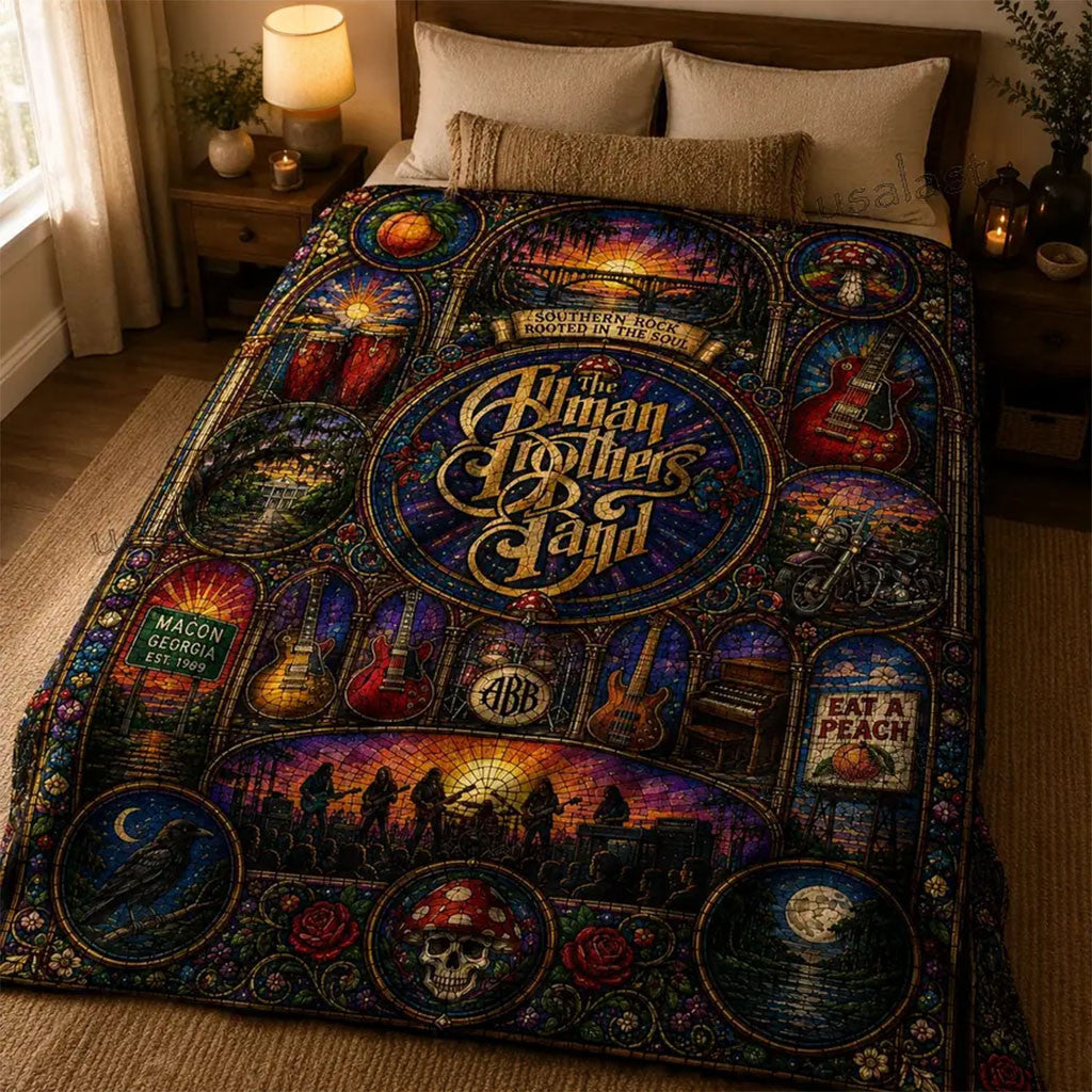 The Allman Brothers Band Southern Rock Stained Glass Quilt Blanket Home Decor For Fans - Merchluma