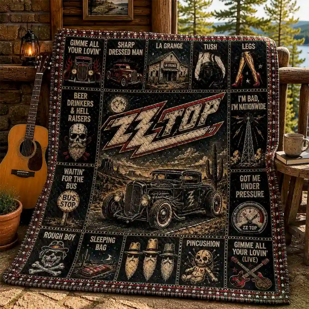 ZZ Top Eliminator Hot Rod Quilt Blanket House Decoration ZZ Top Merch Gift For Rock Fans - Merchluma