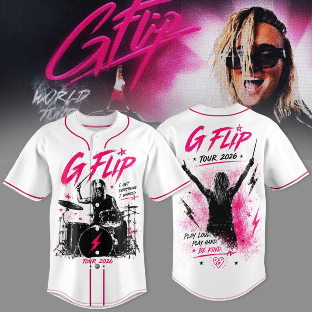 G Flip World Tour 2026 Play Loud Play Hard Be Kind Baseball Jersey G Flip Merch Gifts For Fans - Merchluma