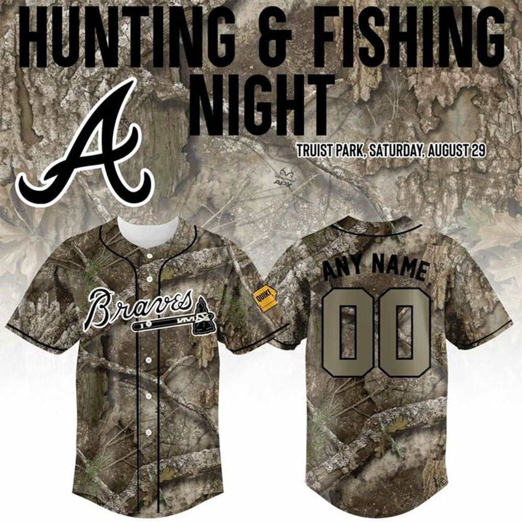 Custom Atlanta Braves X Hunting And Fishing Night 2026 Baseball Jersey Atlanta Braves Merch - Merchluma